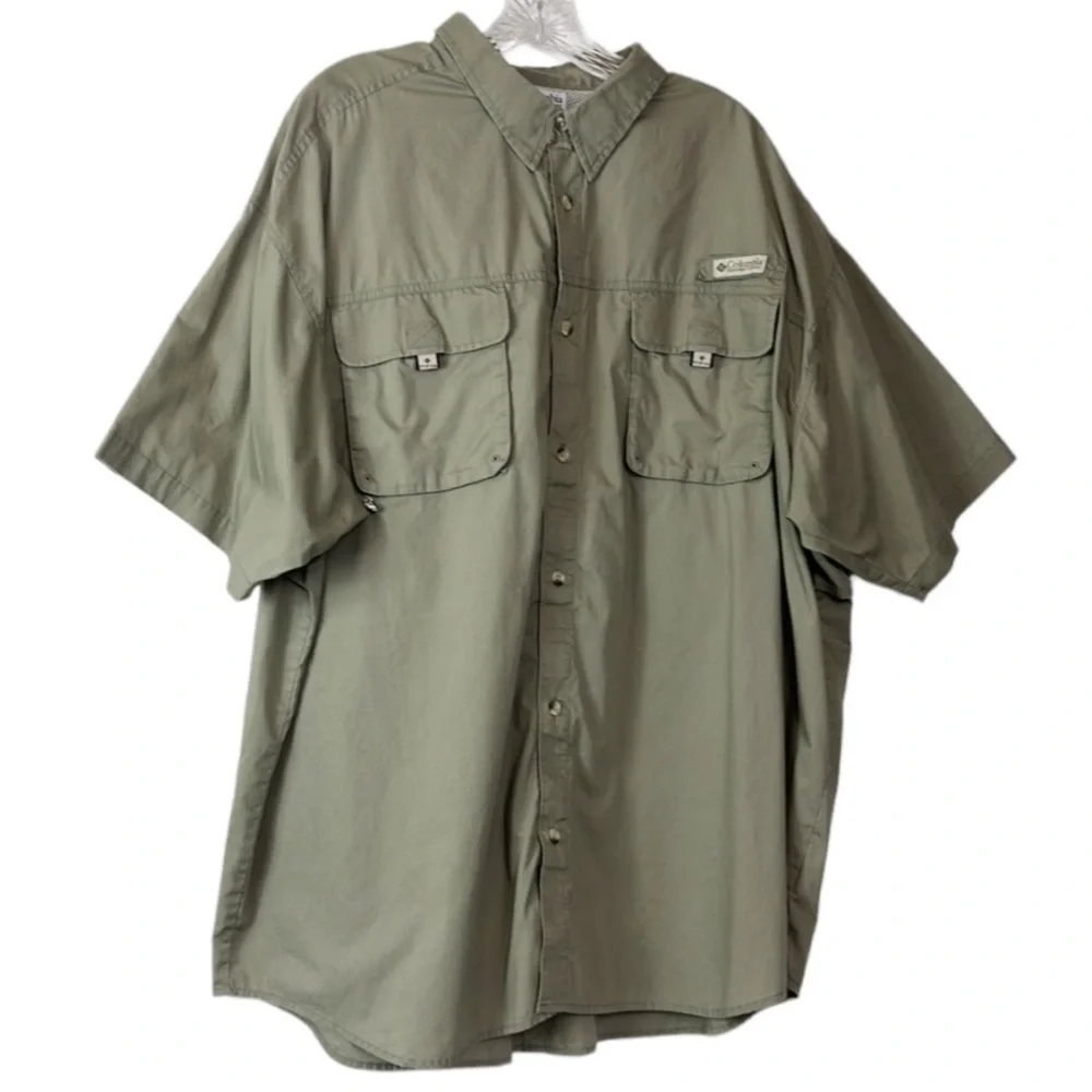 Columbia PFG Fishing Shirt Men's Sie XXL Khaki Tan Tackle Pockets Vented Back - Picture 1 of 14
